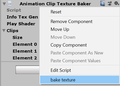 You can write textures from the context menu in the Inspector